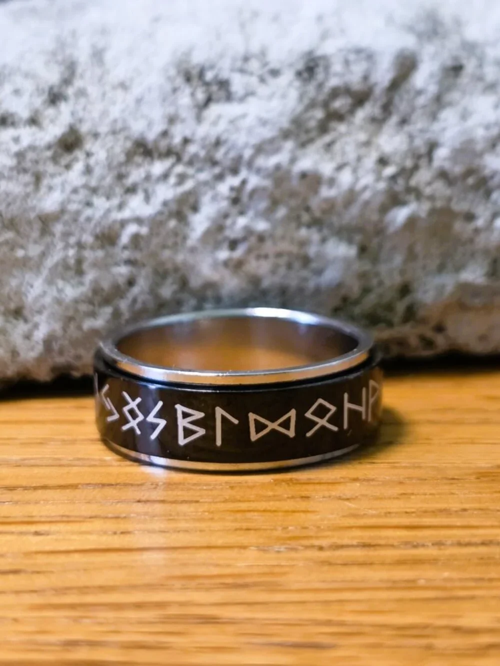 NEW! Stainless Steel Spinner Ring - Black Fidget Band with Characters - Size 10
